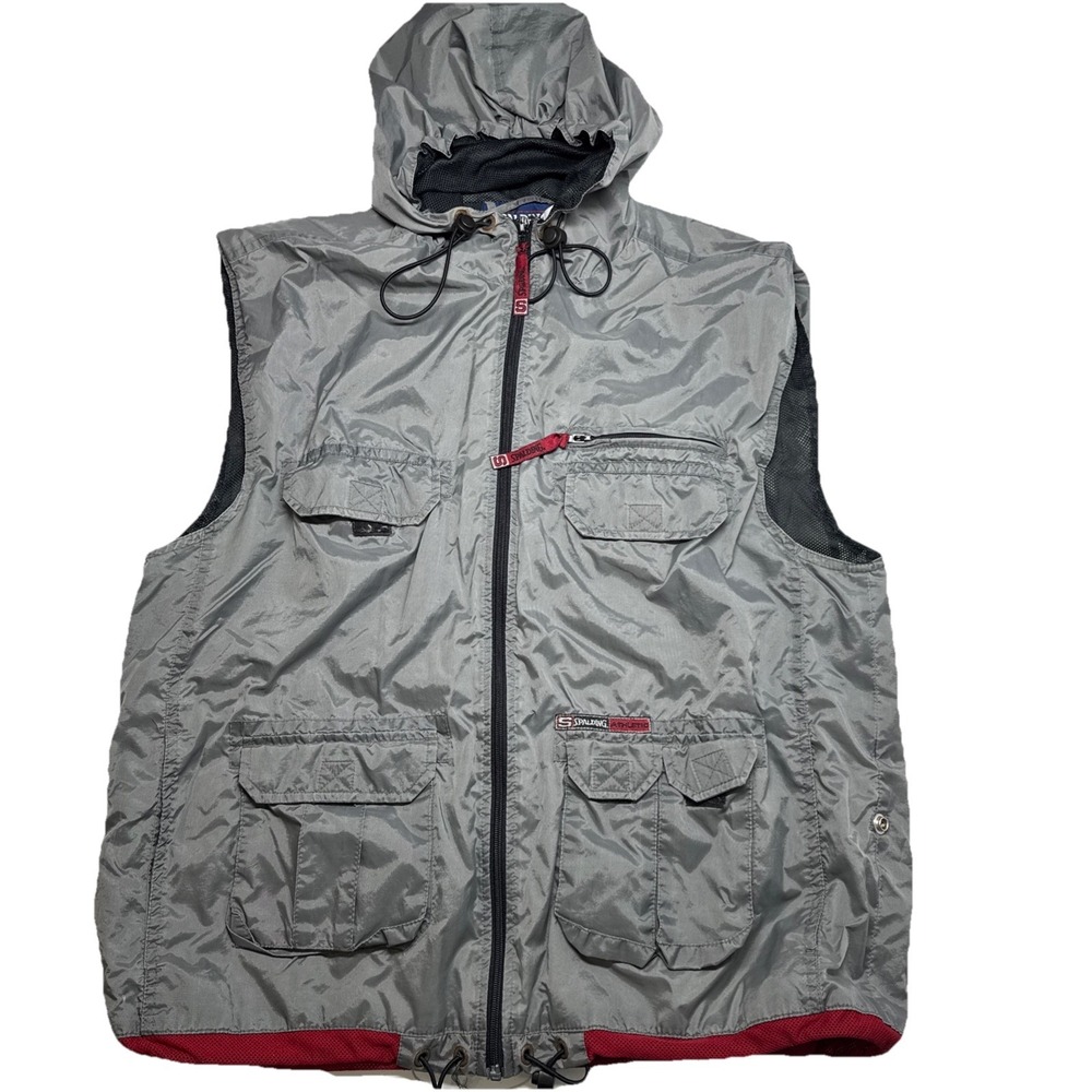 Spalding Athletic Apparel Grey Fishing Vest hooded full zip Large Vented